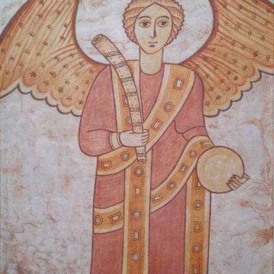 Archangel Michael Archangel Michael after a wall painting from Faras, Libya 8th century, Clayintone 2021, 50 x 70 cm